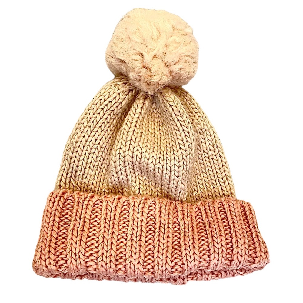 Light Baby Pink Knitted Winter Beanie Hat With Puff